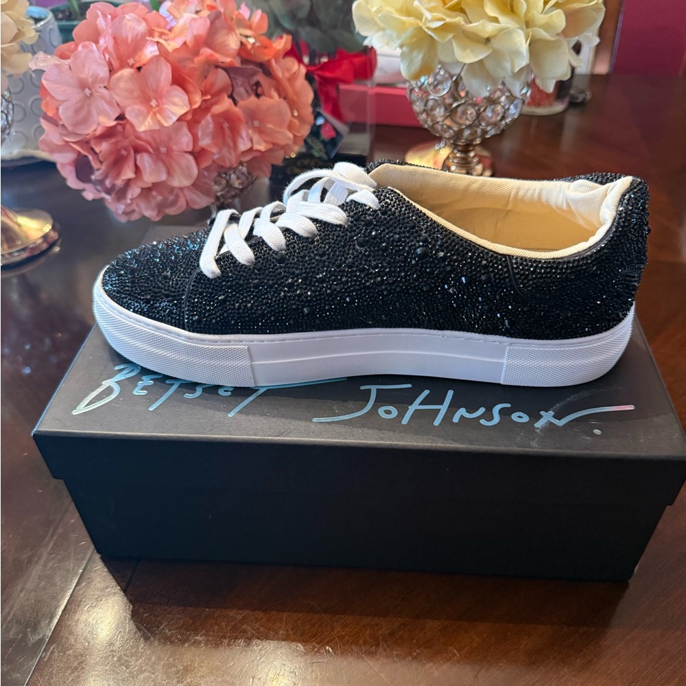New Betsey Johnson Black Sidny Rhinestone Sneakers